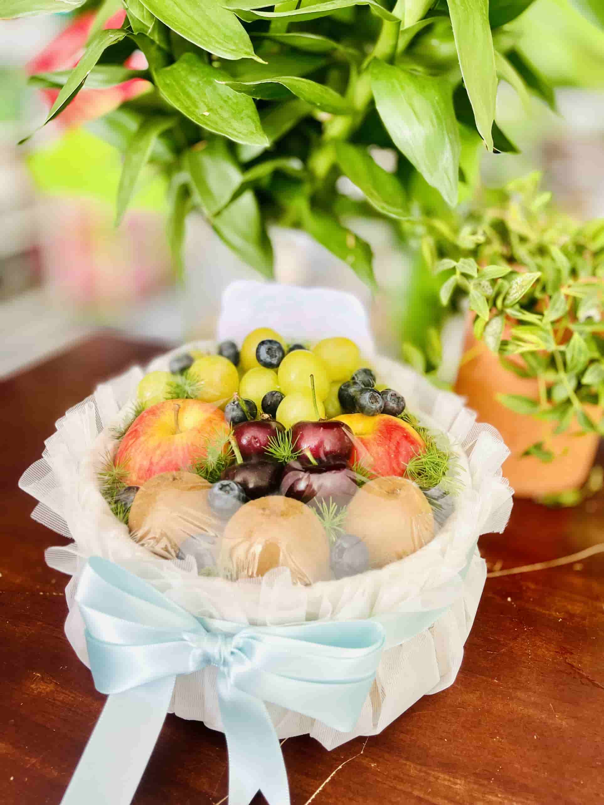 Giỏ Trái Cây Tròn Tone Trắng - Giỏ Qùa Tặng